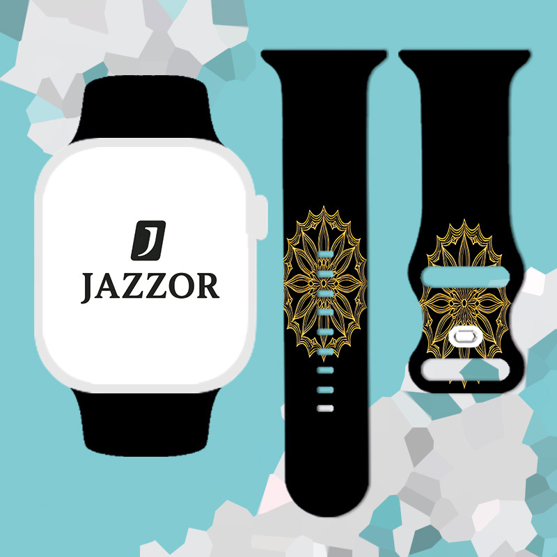 Chic Golden Patterns Unisex Silicone Watch Set, Gift Box